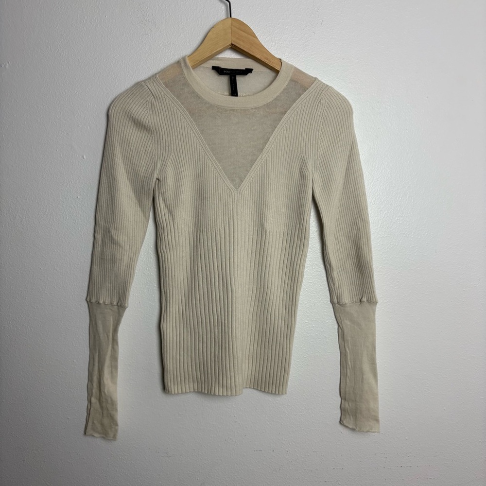 BCBGMaxazria Cream Ribbed Women's Sweater Wool‎ Cashmere Size XS